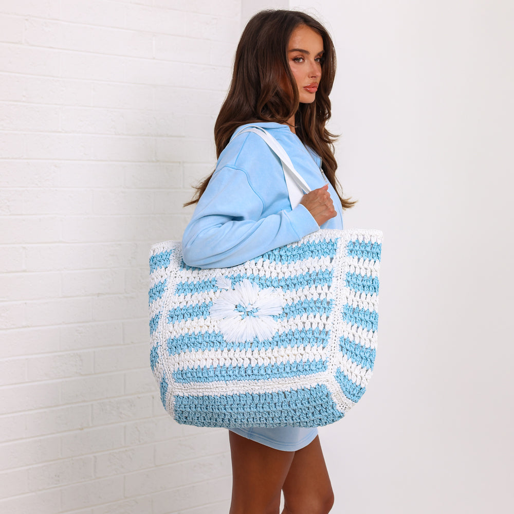 Straw Beach Tote Bag - Tropic Blues