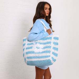 Straw Beach Tote Bag - Tropic Blues