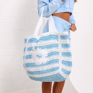 Straw Beach Tote Bag - Tropic Blues