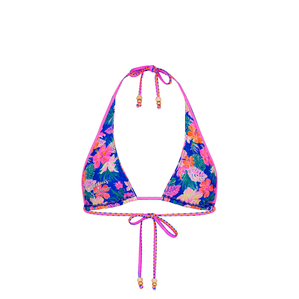 Bind Tie Halter Bikini Top - Electric Palms