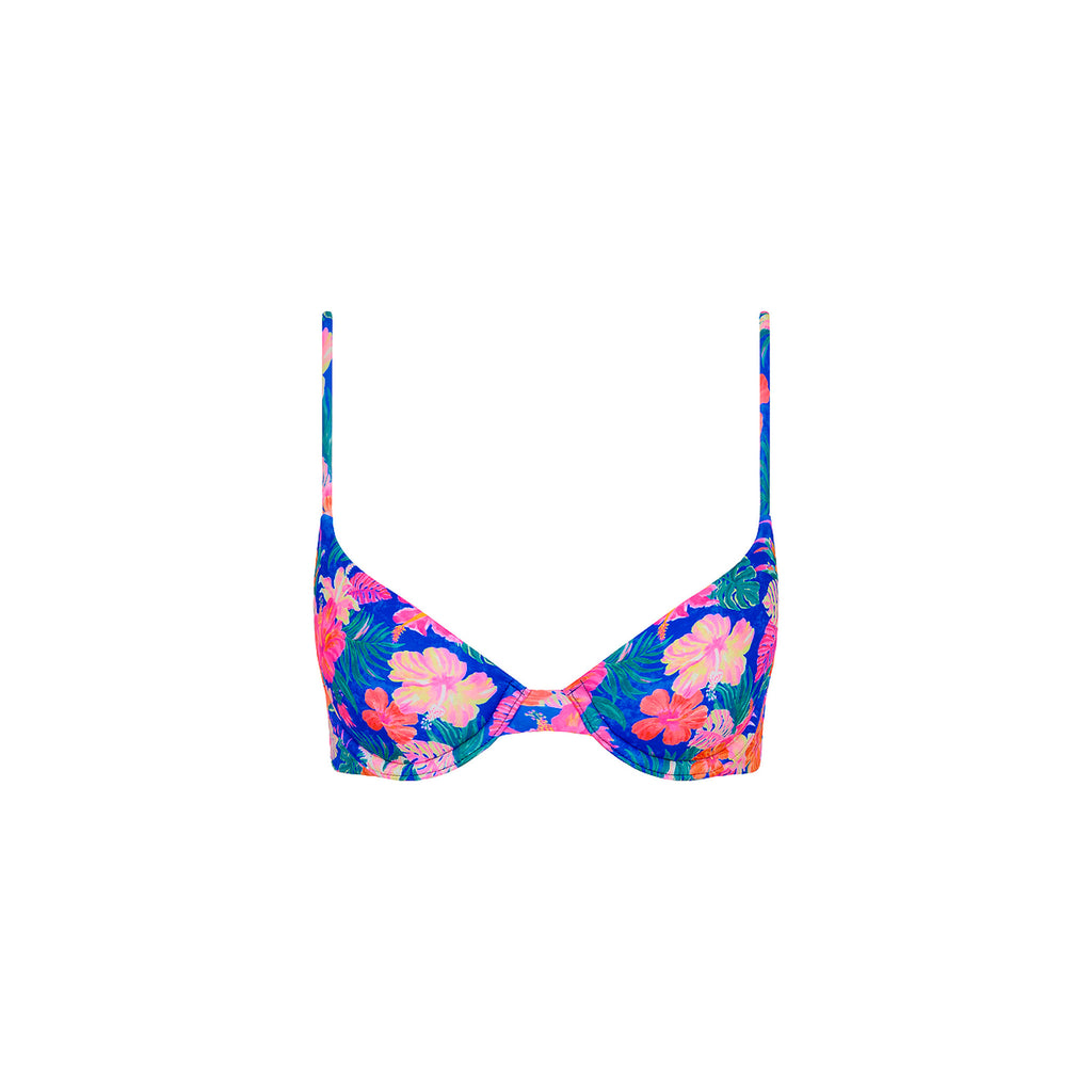 Slim Underwire Bra Bikini Top - Electric Palms