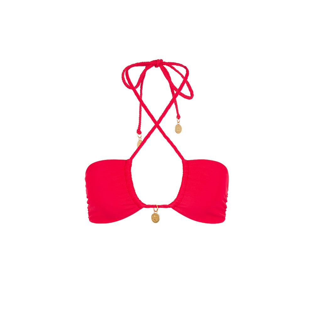 Braided Tie Bandeau Bikini Top - Cherry Crush