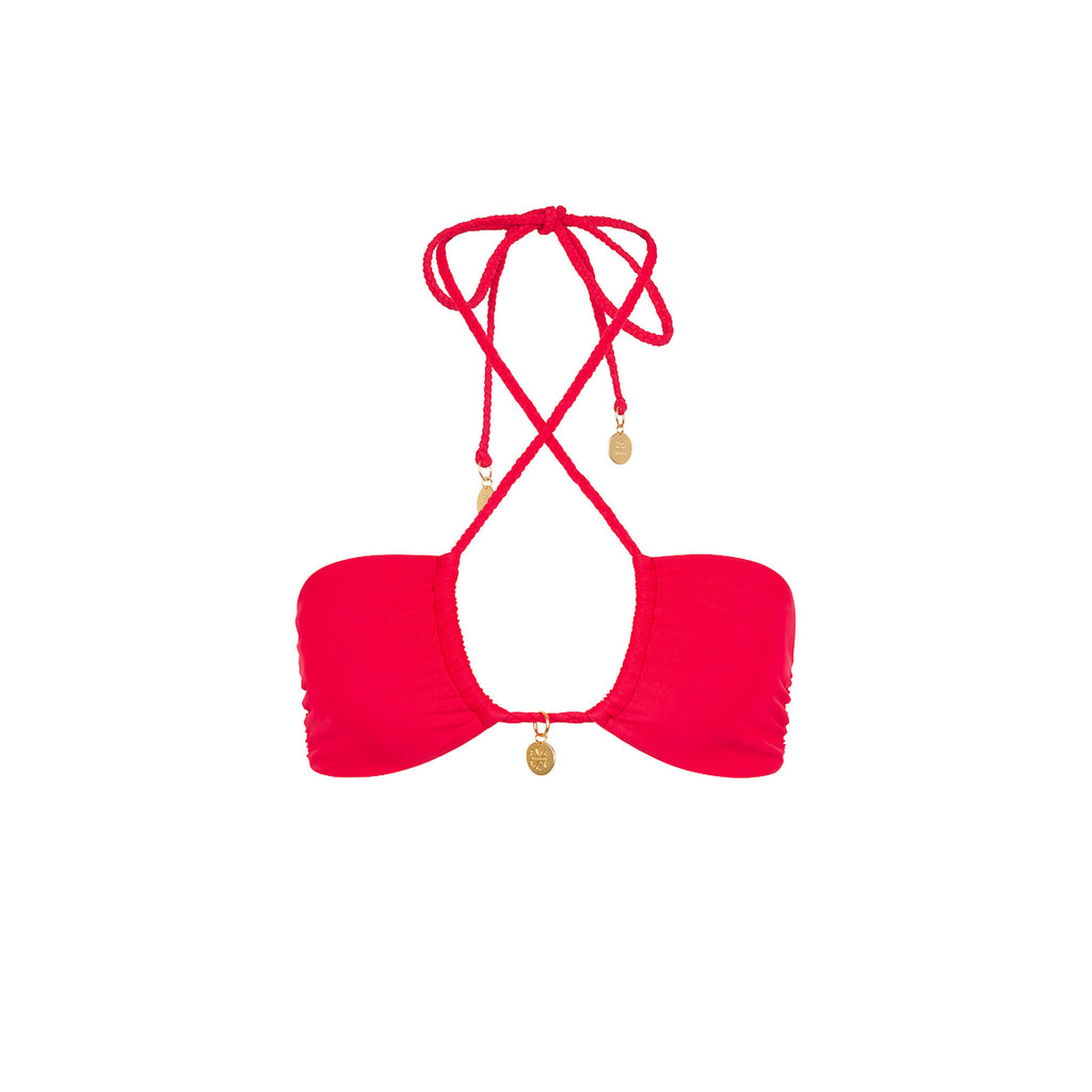 Braided Tie Bandeau Bikini Top - Cherry Crush