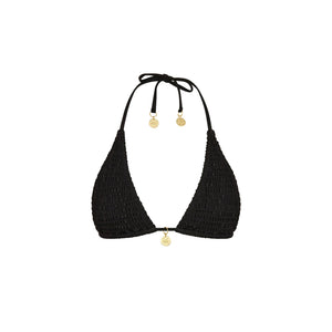 Shirred Triangle Bikini Top - Twilight Black
