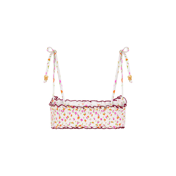 Shirred Crop Tie Bikini Top - Rosie Posie