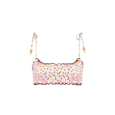 Shirred Crop Tie Bikini Top - Rosie Posie
