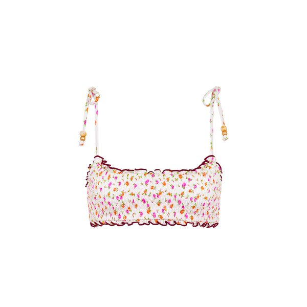 Shirred Crop Tie Bikini Top - Rosie Posie