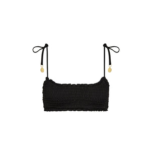 Shirred Crop Tie Bikini Top - Twilight Black