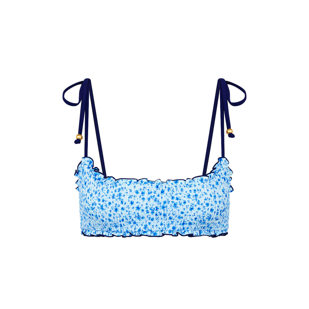 Shirred Crop Tie Bikini Top - Dream Flower