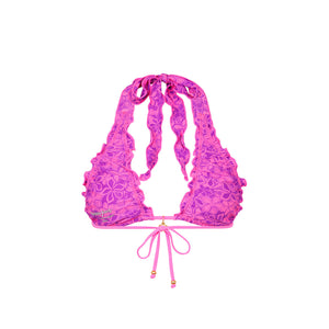 Lettuce Edge Halter Bikini Top - Bubble Berry