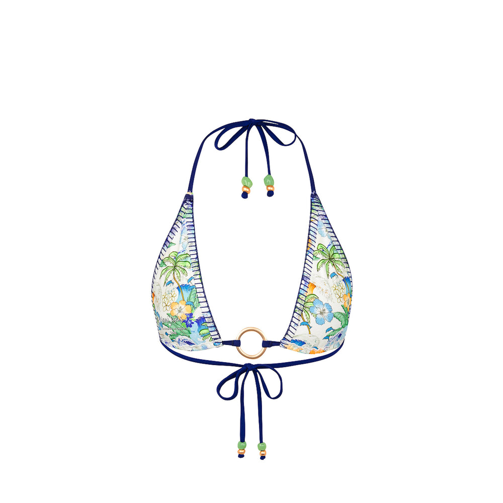 Lace Stitch Ring Halter Bikini Top - Blue Crush