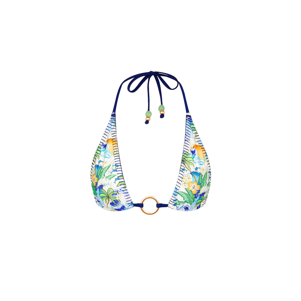 Lace Stitch Ring Halter Bikini Top - Blue Crush