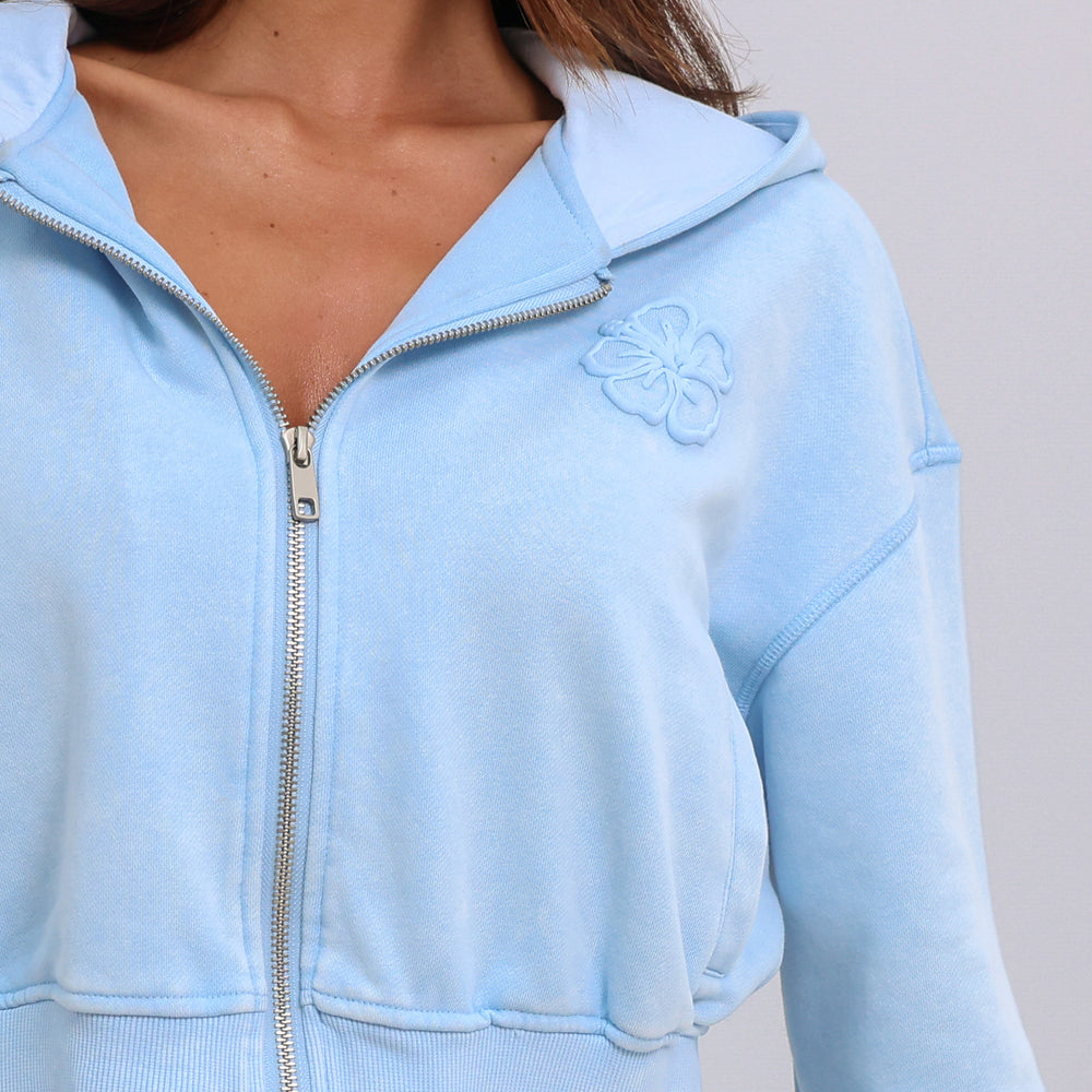 Cropped Zip Through Hoodie - Baby Bluebell