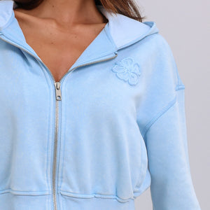 Cropped Zip Through Hoodie - Baby Bluebell