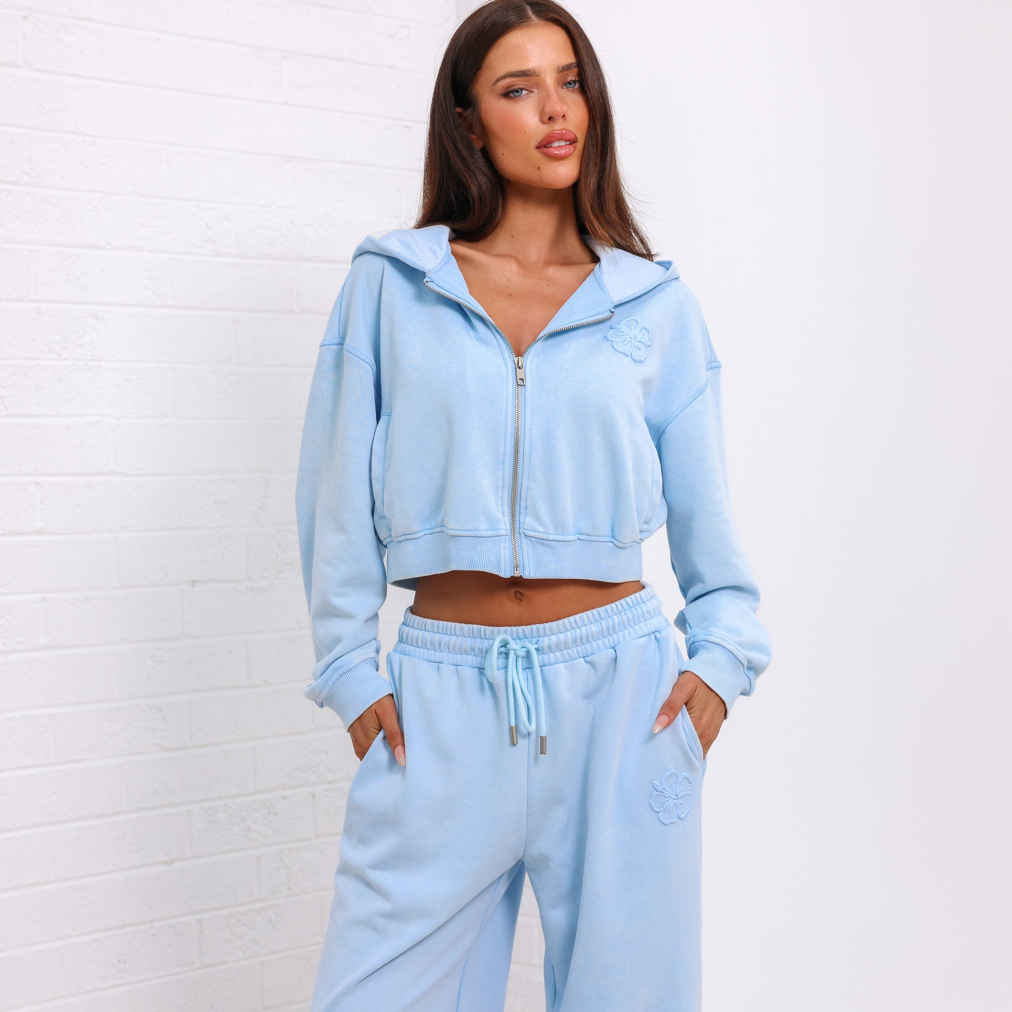 Cropped Zip Through Hoodie - Baby Bluebell –Kulani Kinis