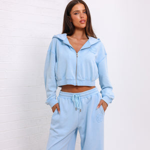 Cropped Zip Through Hoodie - Baby Bluebell
