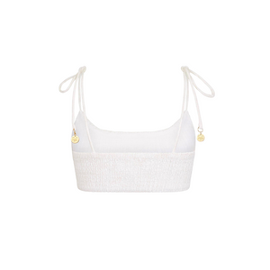 Simple Shirred Tie Crop - Natural White