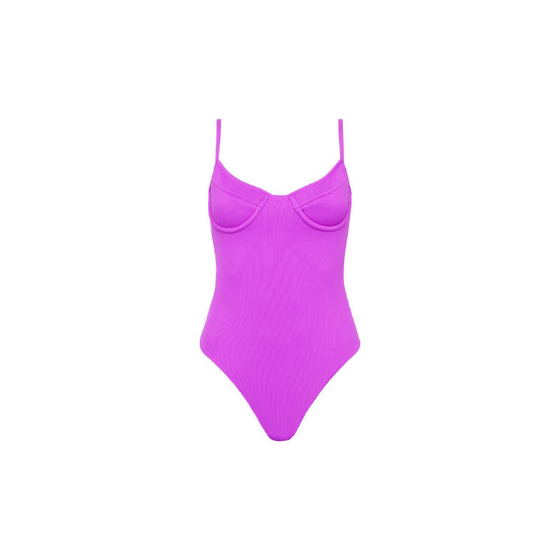 Underwire Cheeky One Piece Swimwear - Electric Violet Ribbed