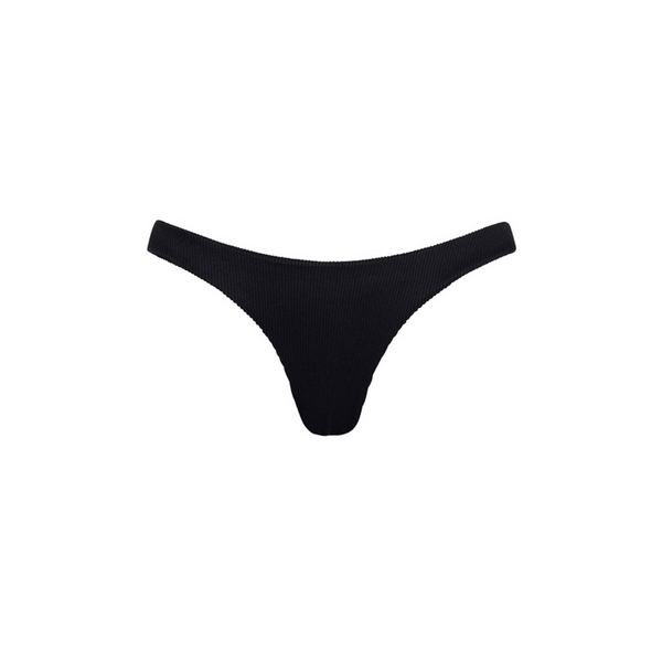 Minimal Cheeky Bikini Bottom - Pitch Black Ribbed