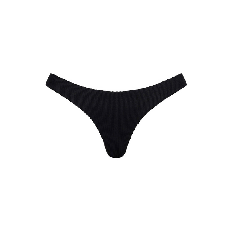 Minimal Full Coverage Bikini Bottom - Pitch Black Ribbed
