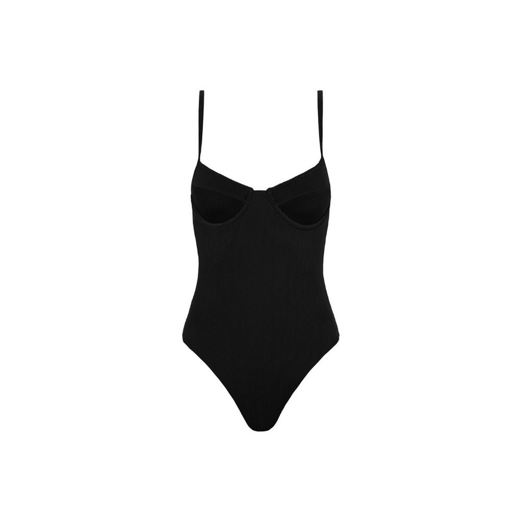 Underwire Cheeky One Piece - Pitch Black Ribbed