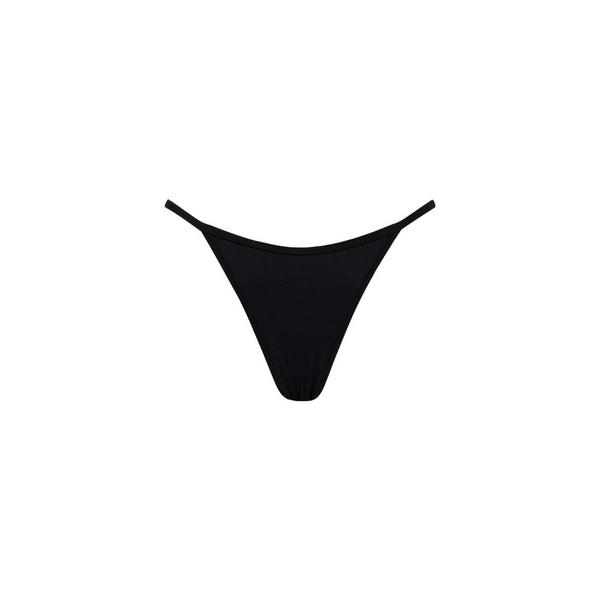 Tanning Thong Bikini Bottom - Pitch Black Ribbed